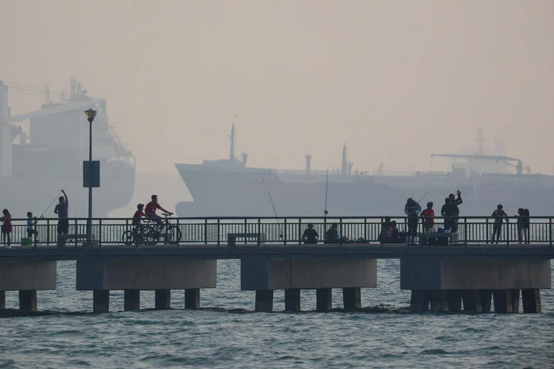 People enjoy leisure activities at the Bedok Jetty on Oct 7, 2023. 