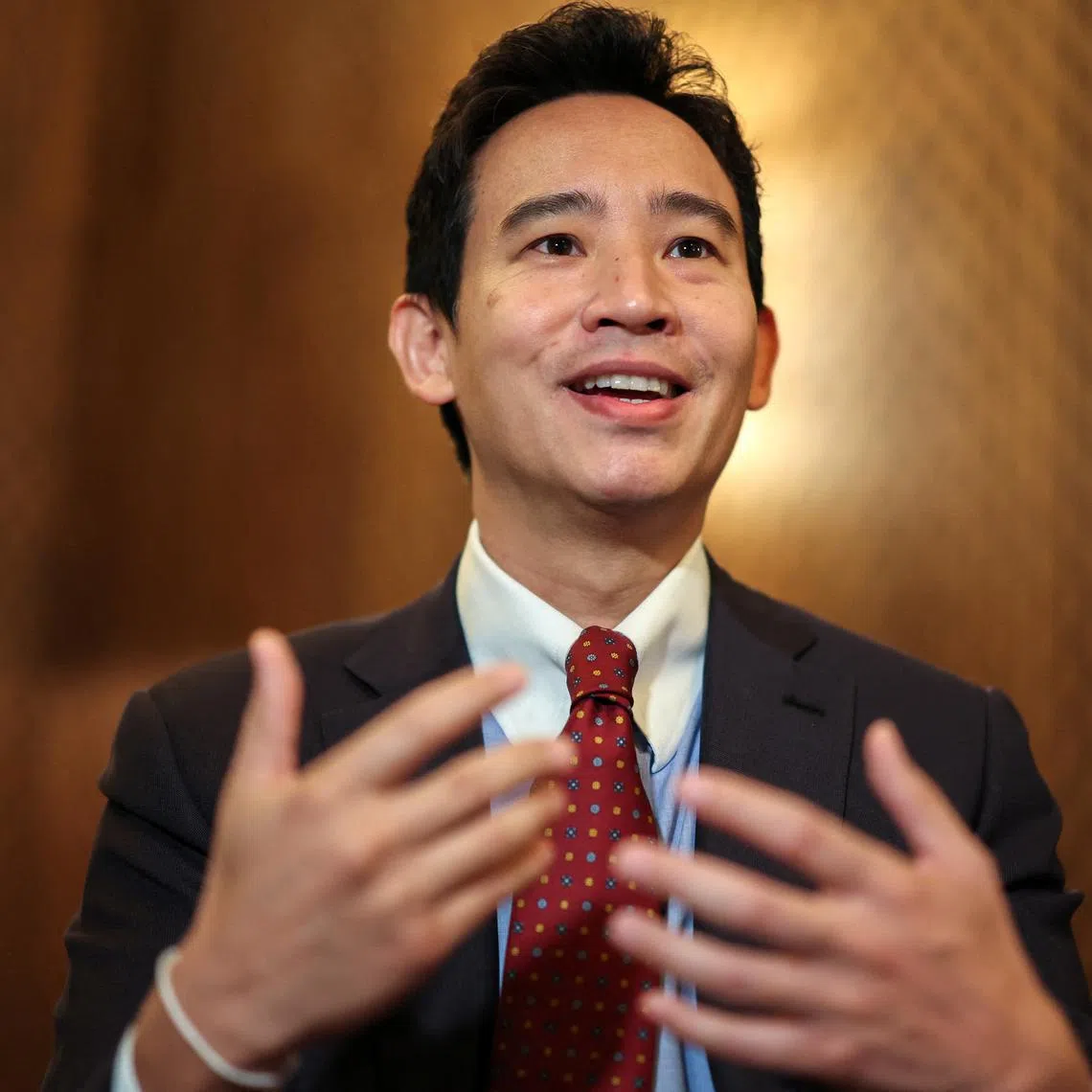 Former Move Forward Party leader Pita Limjaroenrat gestures during an interview with Reuters in Bangkok, Thailand, February 27, 2024. REUTERS/Athit Perawongmetha