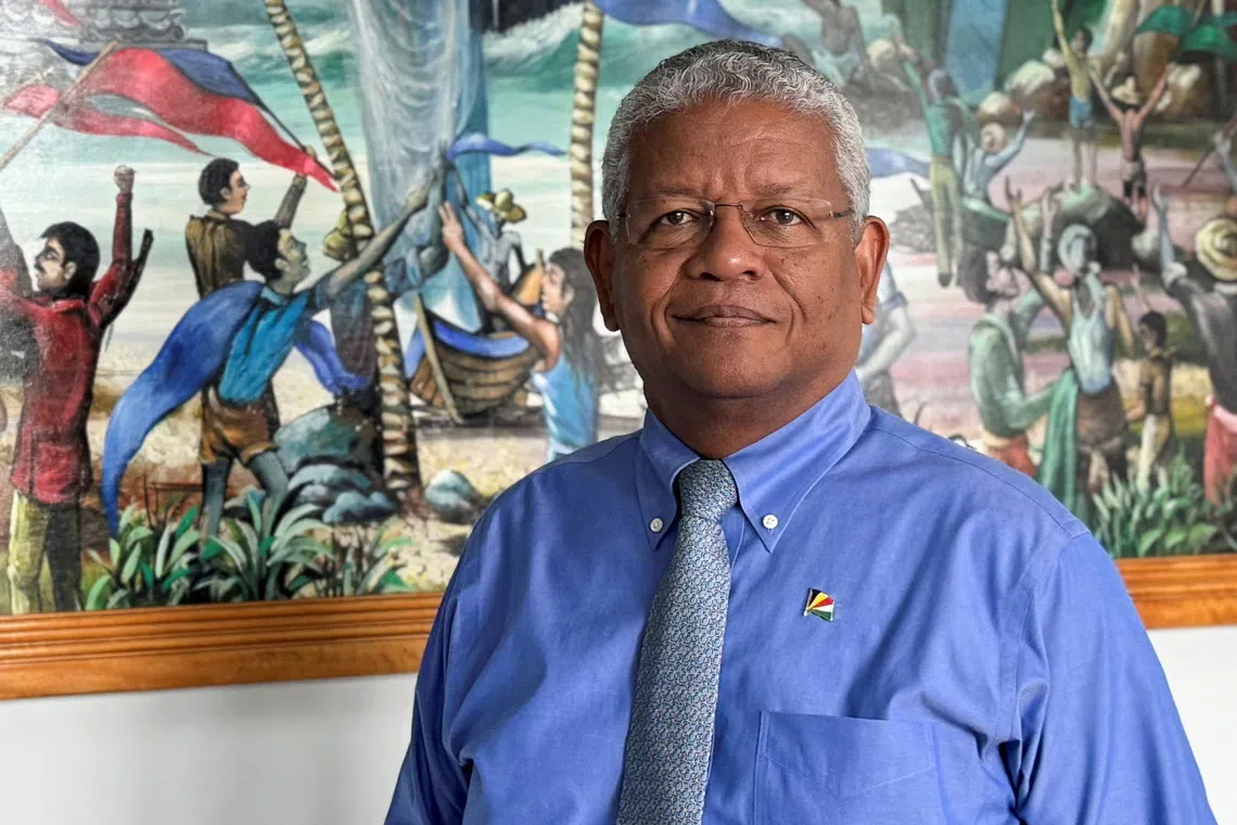 Seychelles' President Wavel Ramkalawan of the Linyon Demokratik Seselwa coalition poses for a photograph after a Reuters interview ahead of the upcoming general elections in Victoria, Seychelles, September 23, 2025. REUTERS/Gabriel Robert-Gironcelle/File Photo