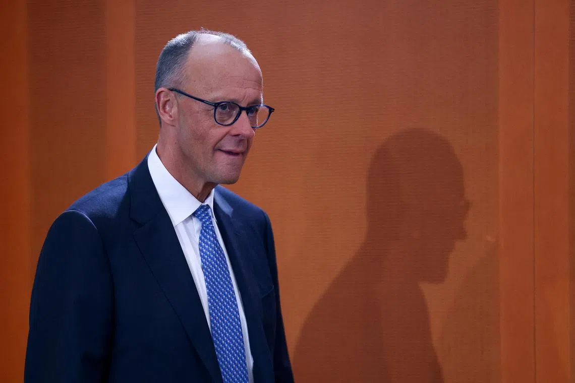 German Chancellor Friedrich Merz arrives for his first cabinet meeting, at the Chancellery in Berlin, Germany, May 6, 2025. REUTERS/Lisi Niesner