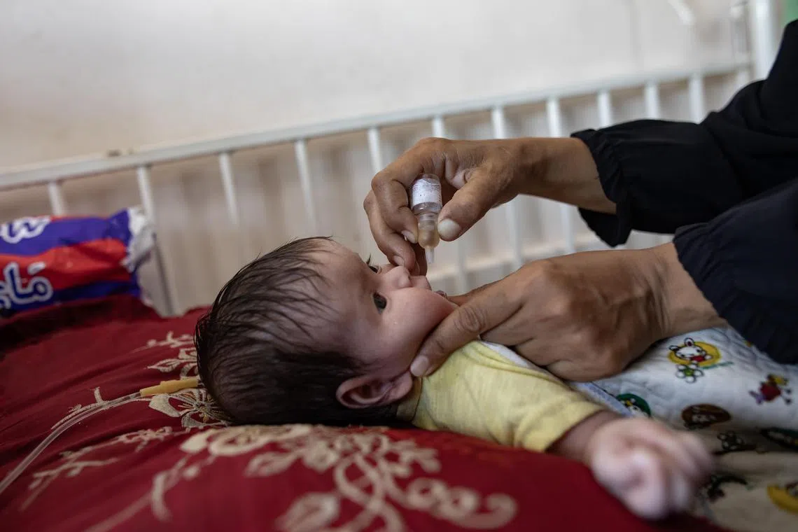 An unspecified number of children on Aug 31 received the first dose of the vaccination, which involves two doses and is administered orally, at Nasser Hospital in the southern city of Khan Yunis.