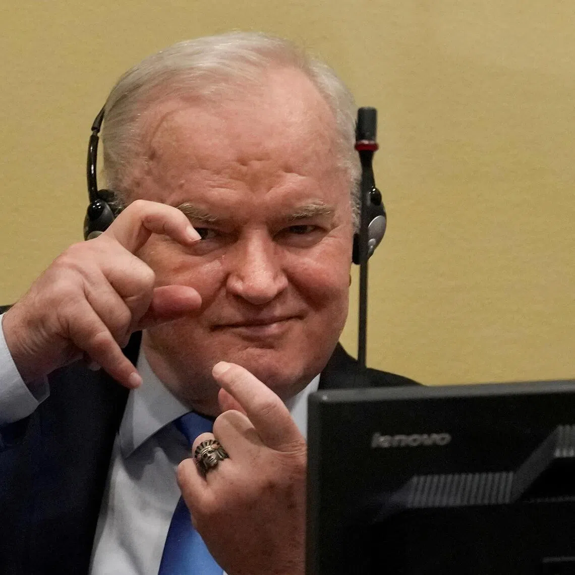 Former Bosnian Serb military leader Ratko Mladic at his appeal in The Hague on June 8, 2021. He was serving a life sentence and his appeal was rejected.