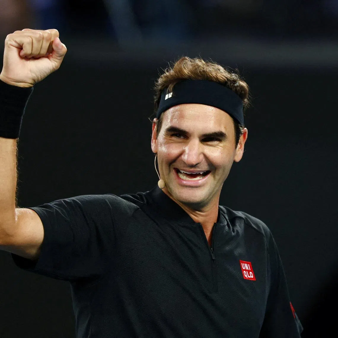 Tennis - Australian Open - Melbourne Park, Melbourne, Australia - January 17, 2026 Former tennis player Roger Federer reacts during the exhibition match. REUTERS/Tingshu Wang