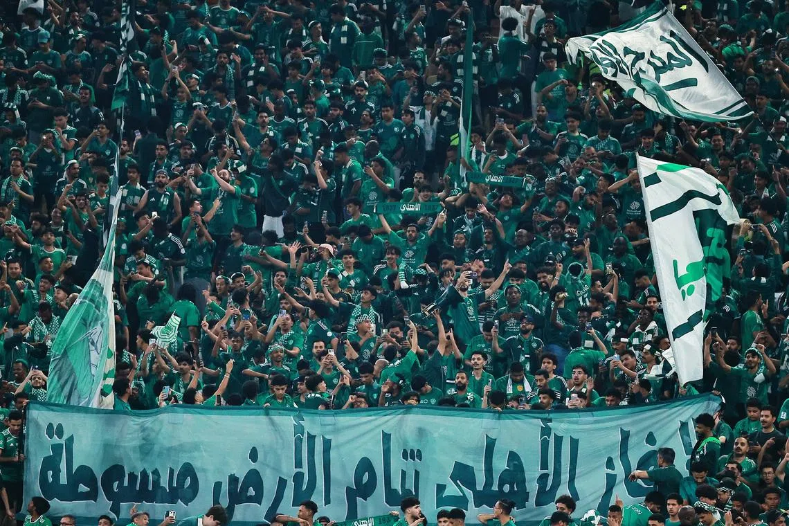 Soccer Football - Saudi Pro League - Al Ahli v Al Nassr - King Abdullah Sports City, Jeddah, Saudi Arabia - January 2, 2026 Al Ahli fans are seen in the stands during the match REUTERS/Stringer