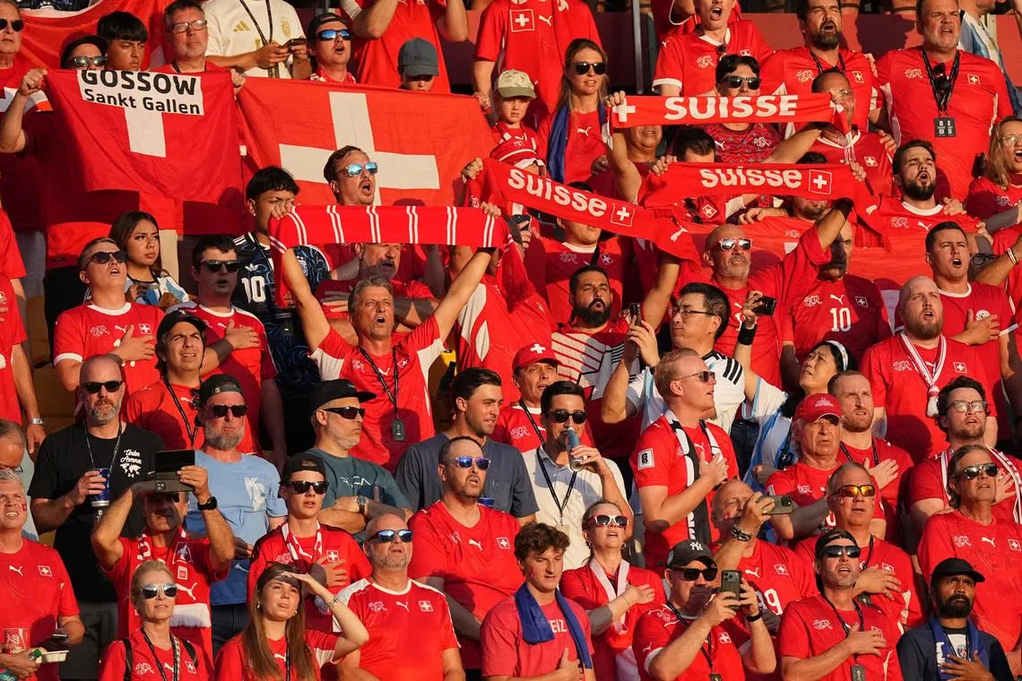 Soccer Football - FIFA World Cup 2026 - Quarter Final - Argentina v Switzerland - Kansas City Stadium, Kansas City, Missouri, U.S. - July 11, 2026 Switzerland fans inside the stadium before the match IMAGN IMAGES via Reuters/Denny Medley