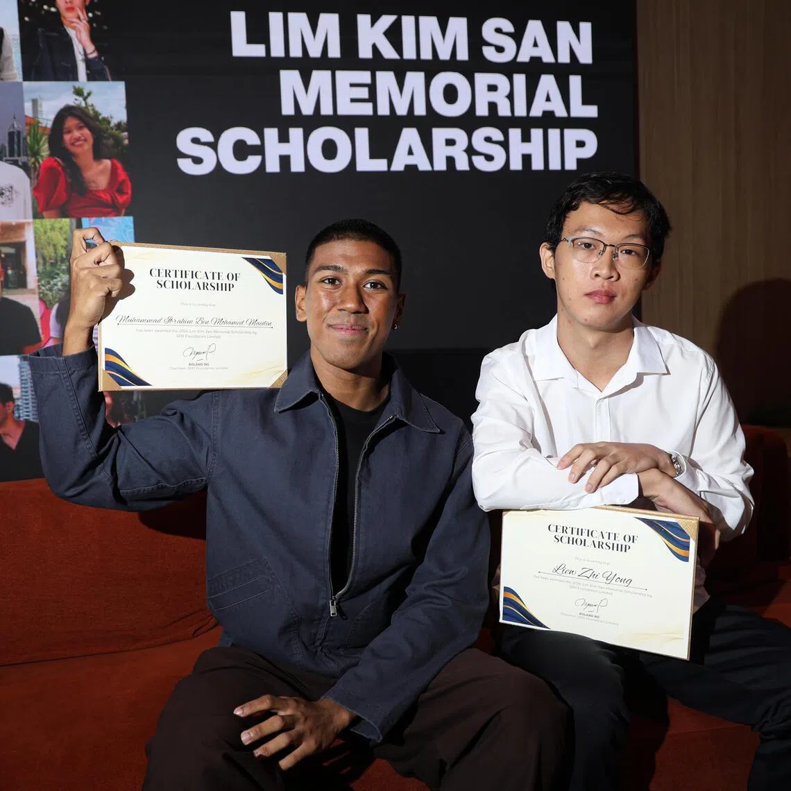 Muhammad Ibrahim (left), who will study history at Nanyang Technological University, and Liew Zhi Yong, who will study psychology at National University of Singapore, are among the recipients of the Lim Kim San Memorial Scholarship.
