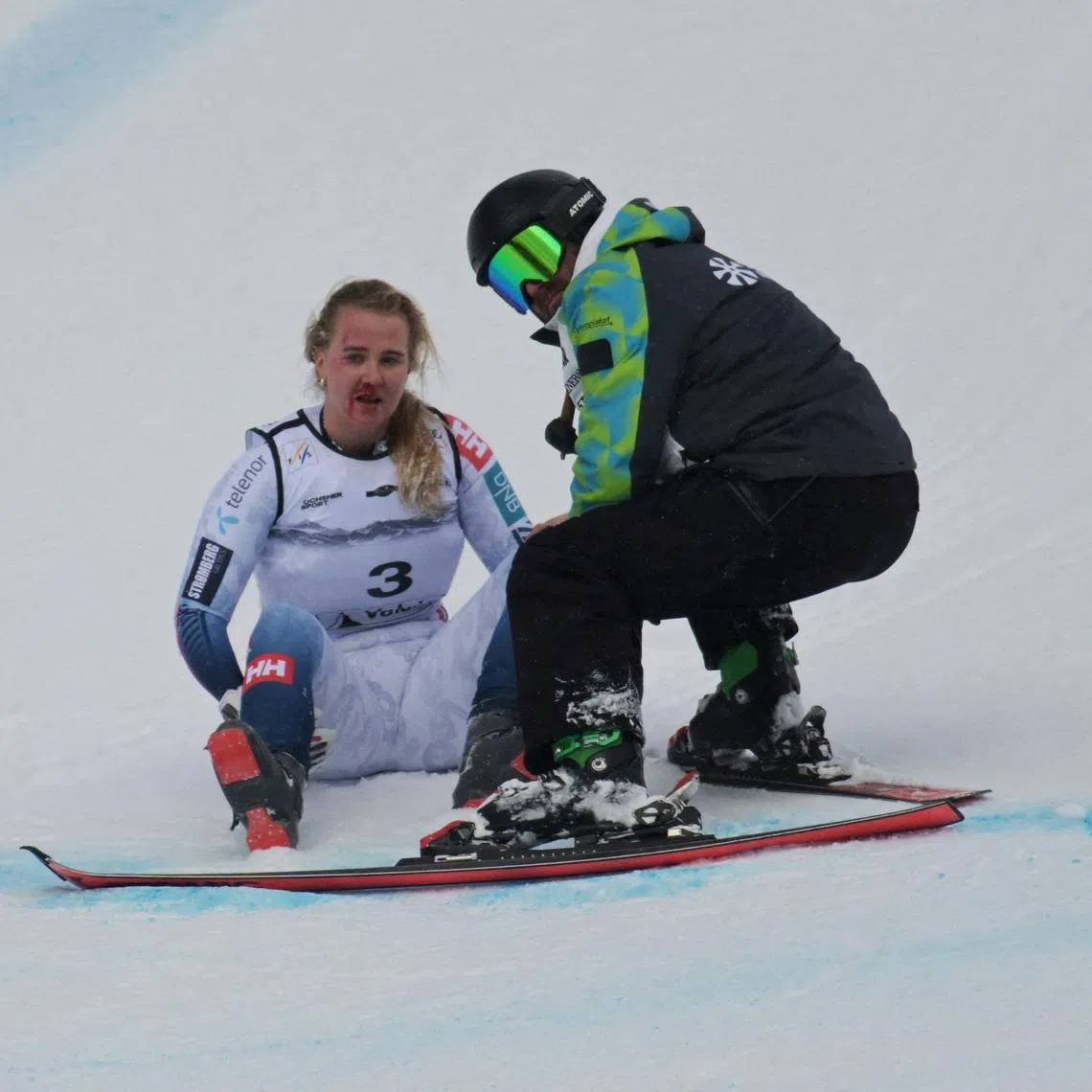 FILE PHOTO: Alpine Skiing - FIS Alpine Ski World Cup - Women's Downhill - Crans-Montana, Switzerland - January 30, 2026 Norway's Marte Monsen after sustaining an injury following a crash REUTERS/Romina Amato/File Photo
