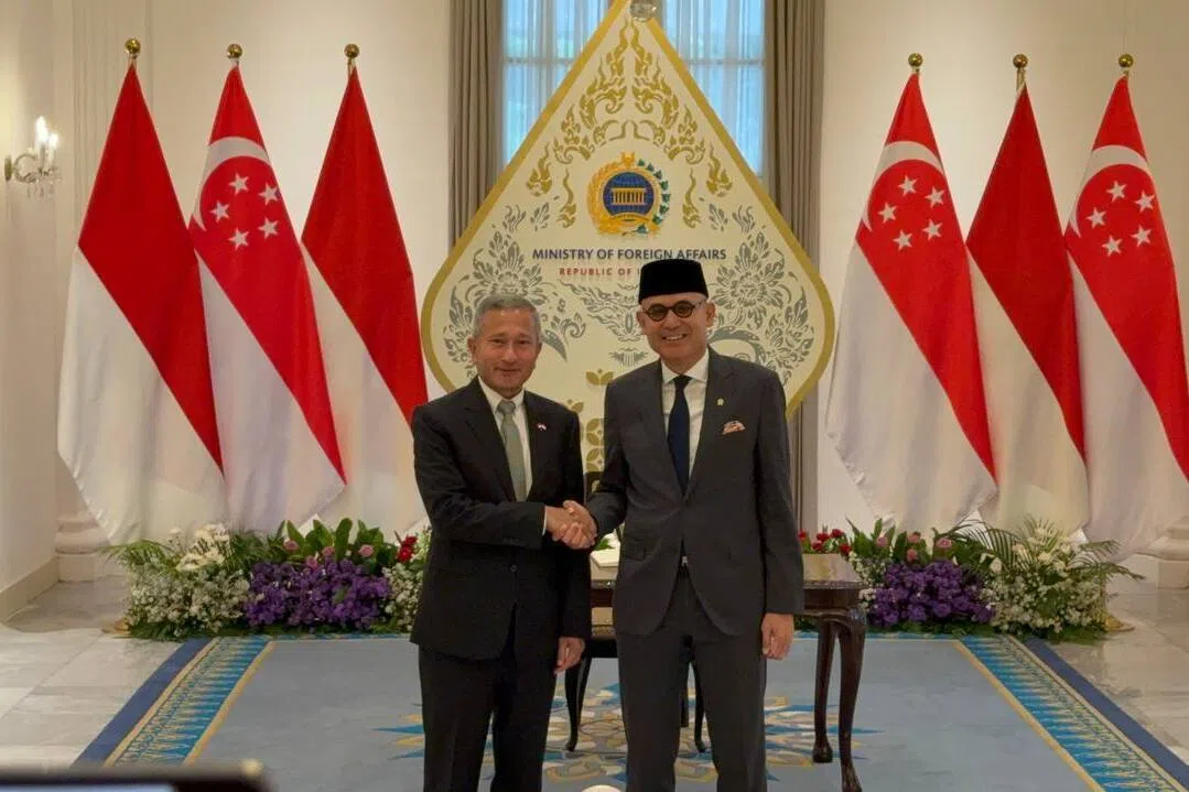 Foreign Minister Vivian Balakrishnan (left) arriving for a meeting with Indonesian Foreign Minister Arrmanatha Christiawan Nasir in Jakarta on Oct 27.