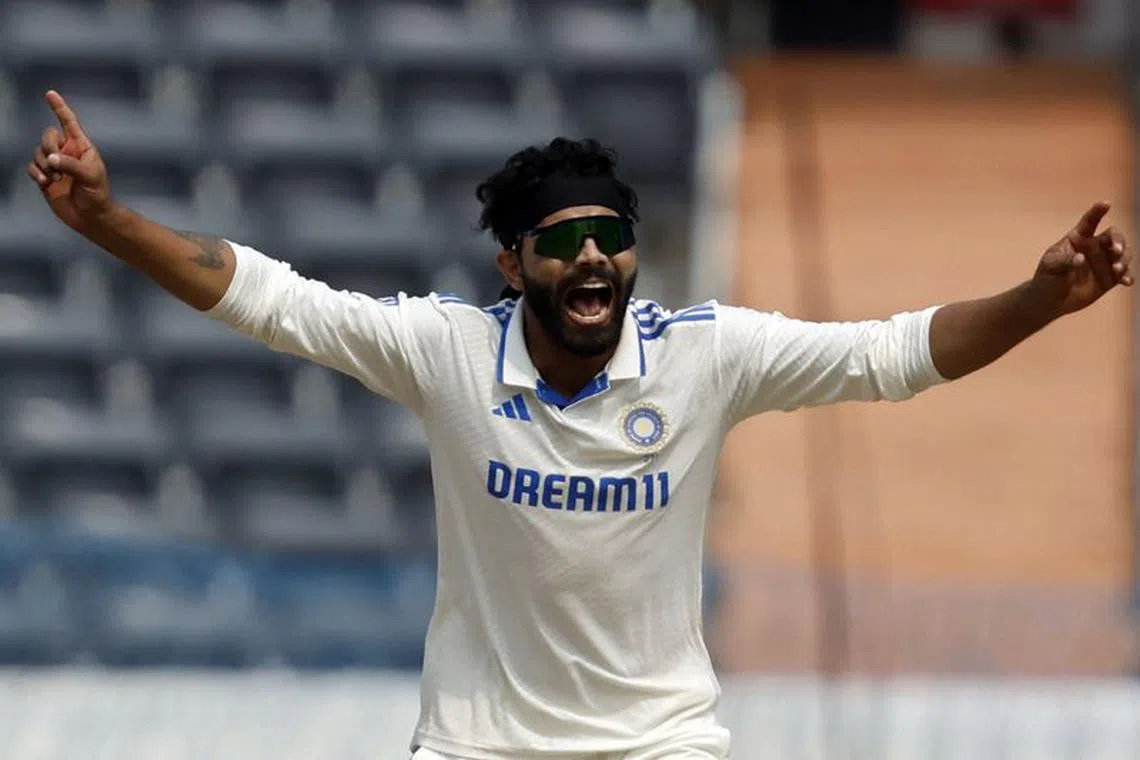 Cricket - First Test - India v England - Rajiv Gandhi International Cricket Stadium, Hyderabad, India - January 25, 2024 India's Ravindra Jadeja appeals unsuccessfully for the wicket of England's Joe Root REUTERS/Francis Mascarenhas/ File photo