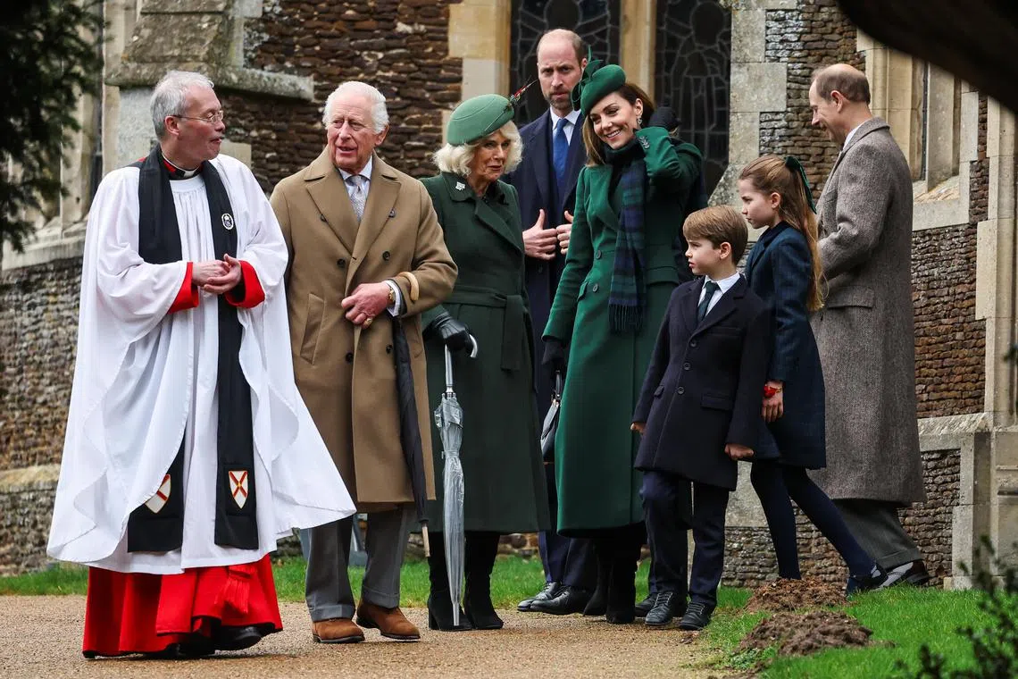King Charles and his family at St. Mary Magdalene's church on Christmas day. 
