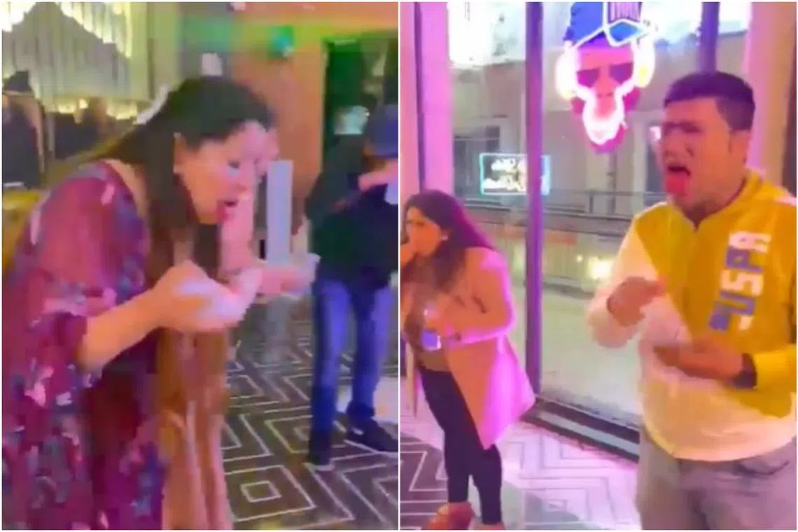 In a video of the incident, the five diners are seen purportedly vomiting and spitting blood. The clip has since gone viral on social media.