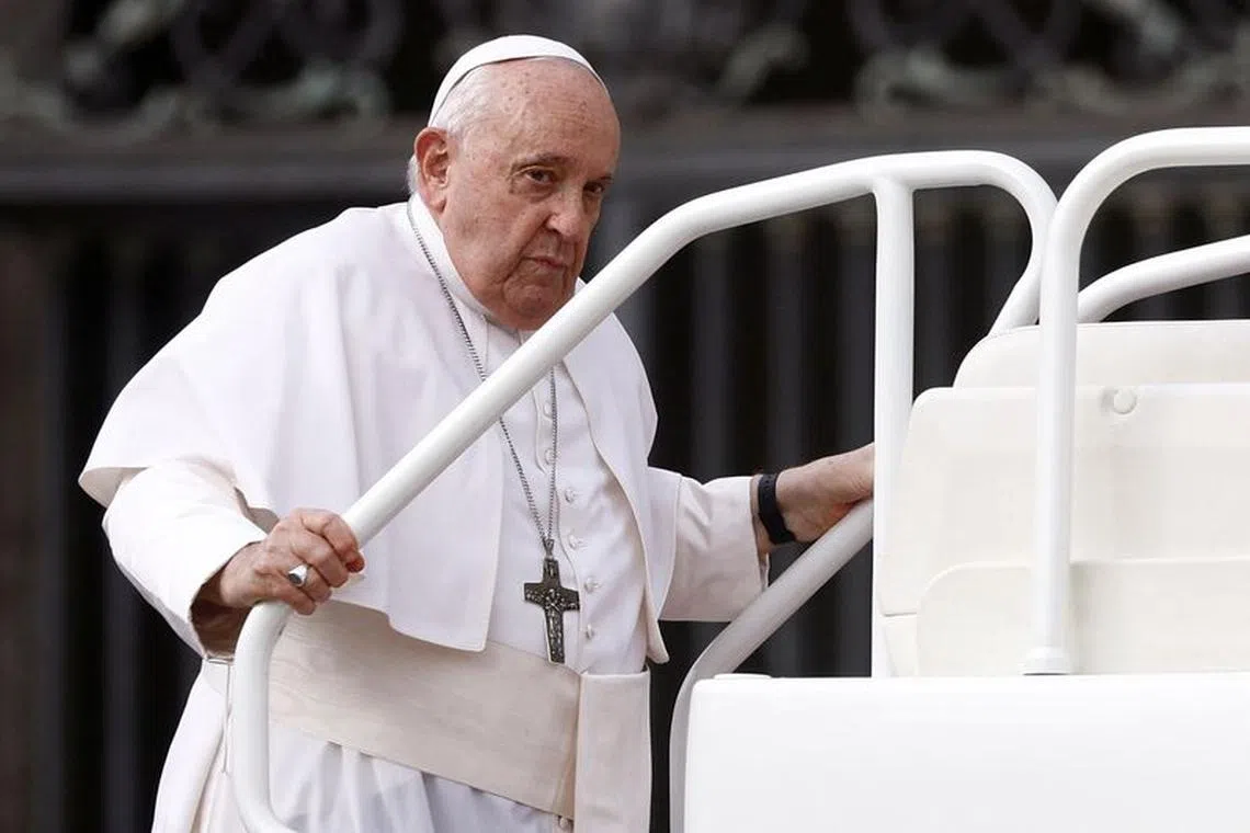 Pope Francis looks on, on the day of the weekly general audience in Saint Peter's Square at the Vatican, October 25, 2023. REUTERS/Guglielmo Mangiapane