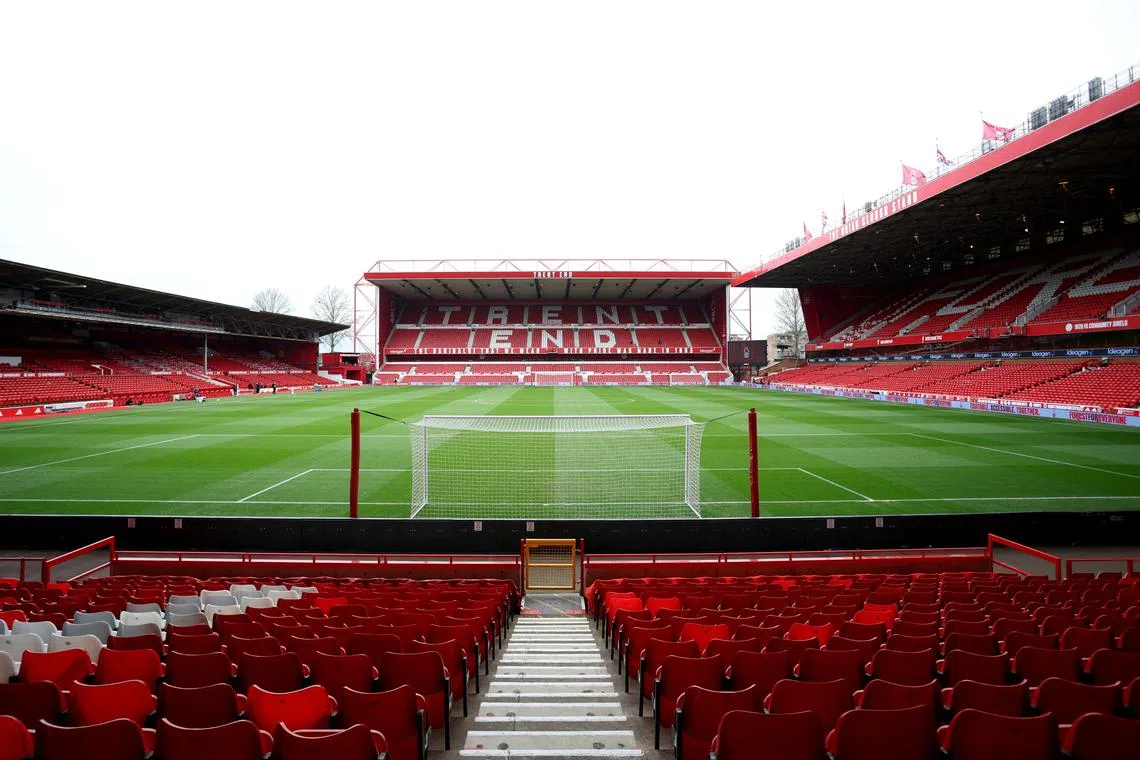 FILE PHOTO: Soccer Football - Premier League - Nottingham Forest v West Ham United - The City Ground, Nottingham, Britain - February 17, 2024 General view as a floodlight is removed from the Trent End ahead of the match Action Images via Reuters/Ed Sykes NO USE WITH UNAUTHORIZED AUDIO, VIDEO, DATA, FIXTURE LISTS, CLUB/LEAGUE LOGOS OR 'LIVE' SERVICES. ONLINE IN-MATCH USE LIMITED TO 45 IMAGES, NO VIDEO EMULATION. NO USE IN BETTING, GAMES OR SINGLE CLUB/LEAGUE/PLAYER PUBLICATIONS./File Photo