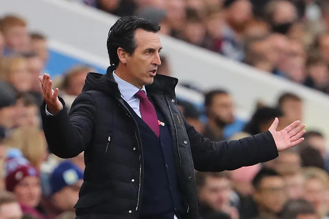 Aston Villa's Spanish manager Unai Emery gesturing on the touchline during his first match in charge of the team against Manchester United on Sunday.