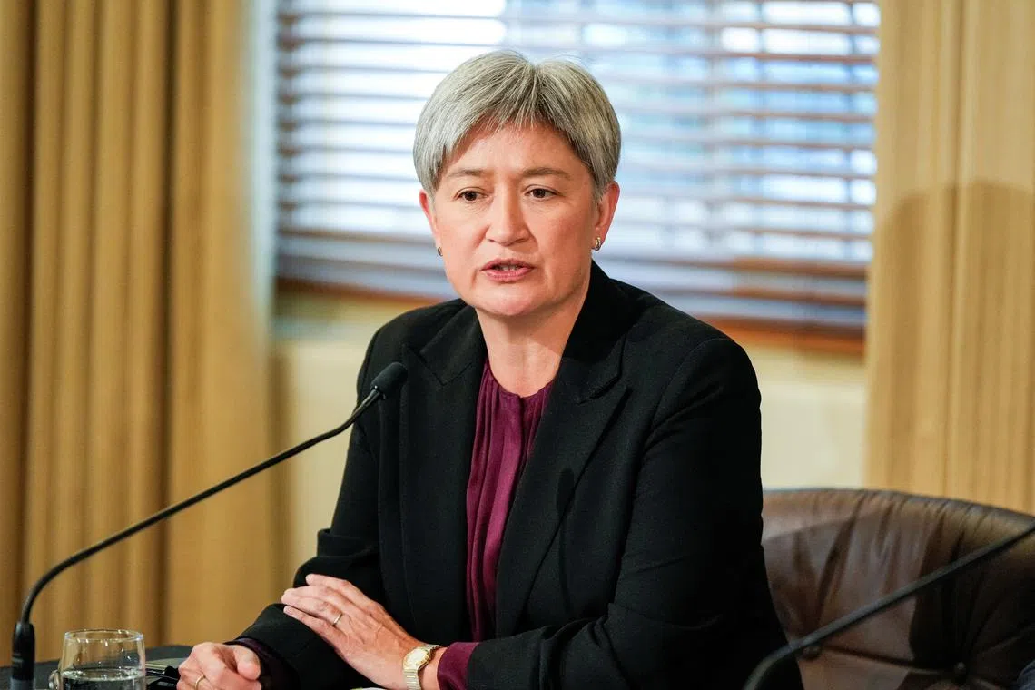 FILE PHOTO: Australia's Foreign Minister Penny Wong speaks during a joint press conference following an Australia and South Korea Foreign and Defence Ministers' Meeting in Melbourne, Australia, May 1, 2024. REUTERS/Asanka Brendon Ratnayake/File Photo
