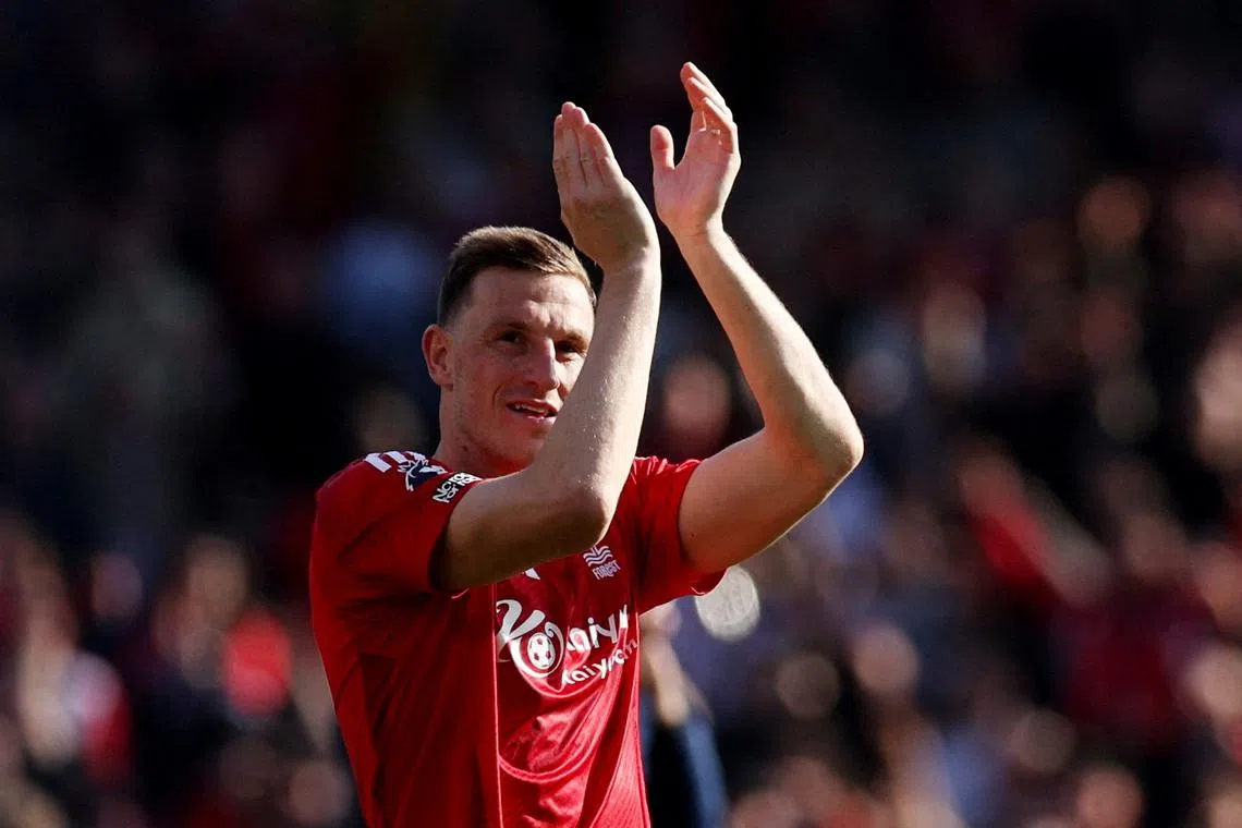 FILE PHOTO: Soccer Football - Premier League - Nottingham Forest v Manchester City - The City Ground, Nottingham, Britain - March 8, 2025 Nottingham Forest's Chris Wood celebrates after the match REUTERS/Chris Radburn /File Photo