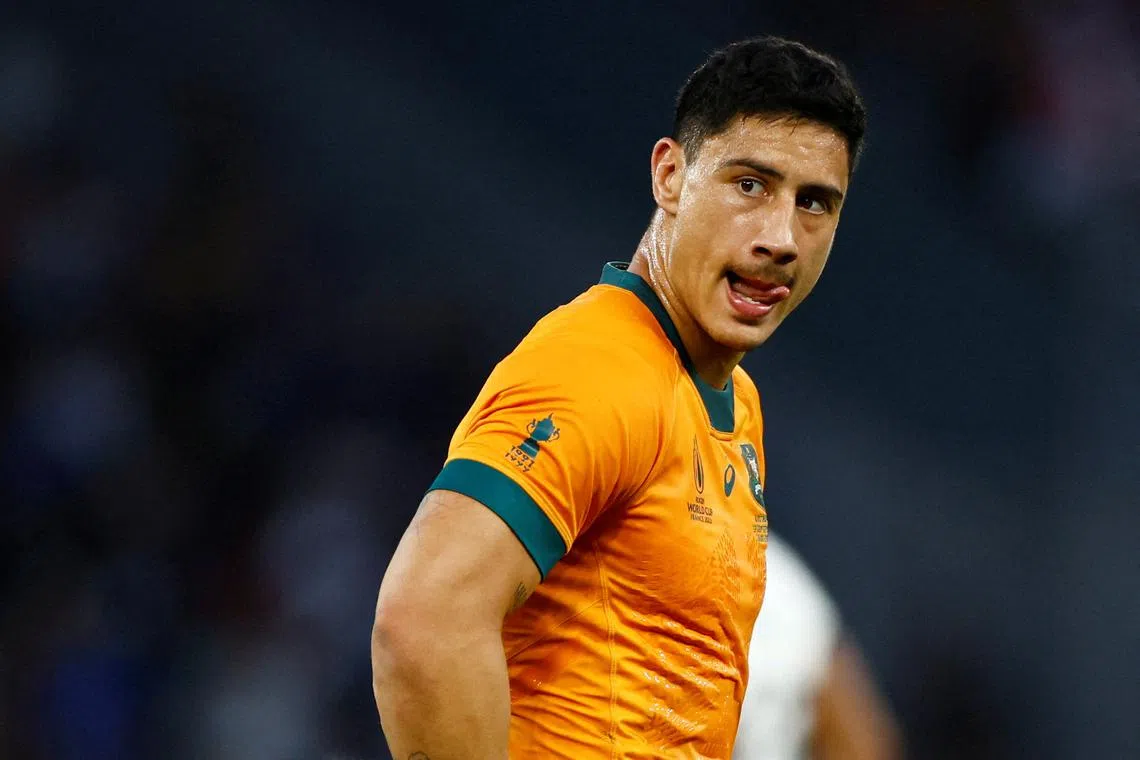 FILE PHOTO: Rugby Union - Rugby World Cup 2023 - Pool C - Australia v Fiji - Stade Geoffroy-Guichard, Saint-Etienne, France - September 17, 2023  Australia's Lalakai Foketi looks dejected after the match REUTERS/Sarah Meyssonnier/File Photo