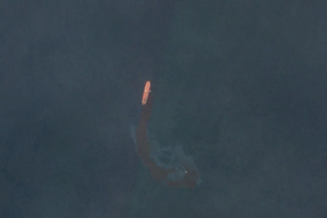 A satellite image of an oil spill off the coast of Umm Al Quwain, UAE, on Oct 19.