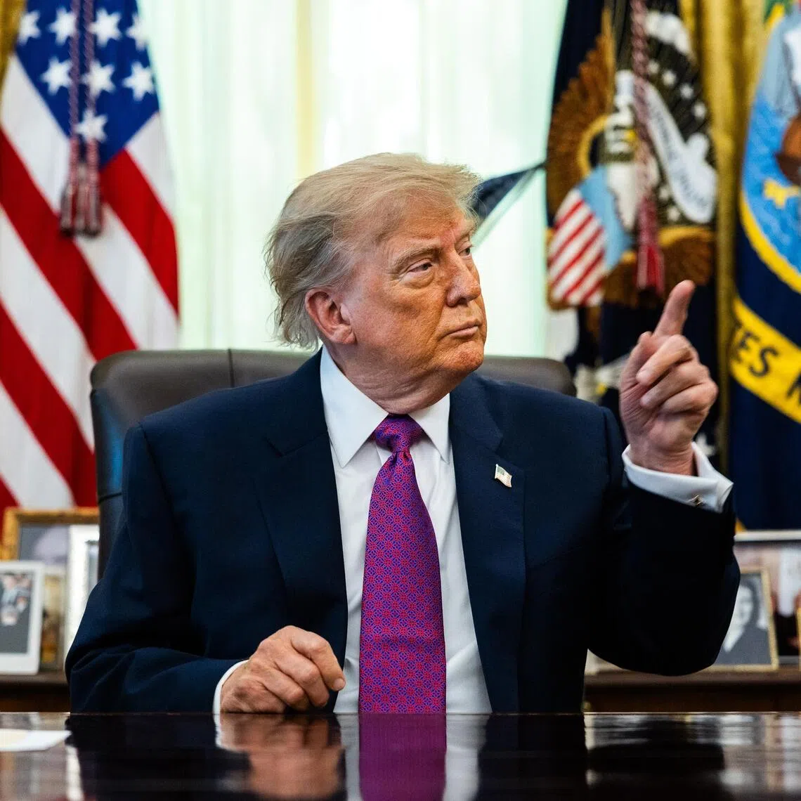 President Donald Trump taking a question from a reporter in the Oval Office of the White House on Aug 27.