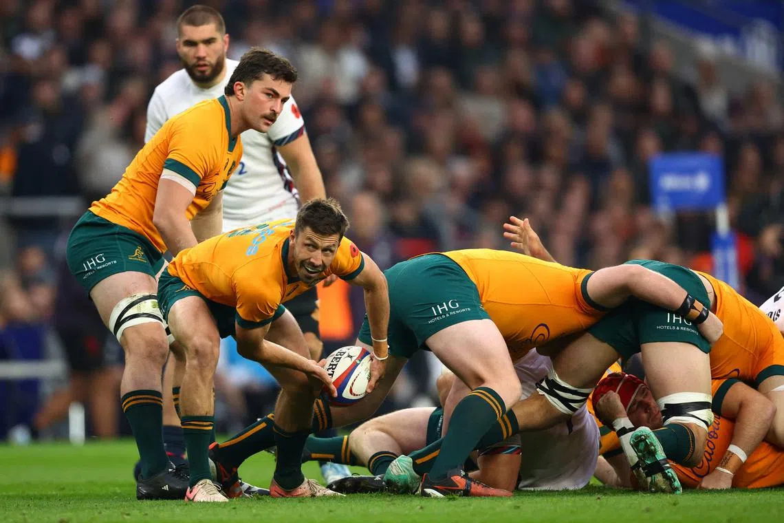FILE PHOTO: Rugby Union - Autumn Internationals - England v Australia - Allianz Stadium Twickenham, London, Britain - November 9, 2024 Australia's Jake Gordon in action Action Images via Reuters/Andrew Boyers/File Photo