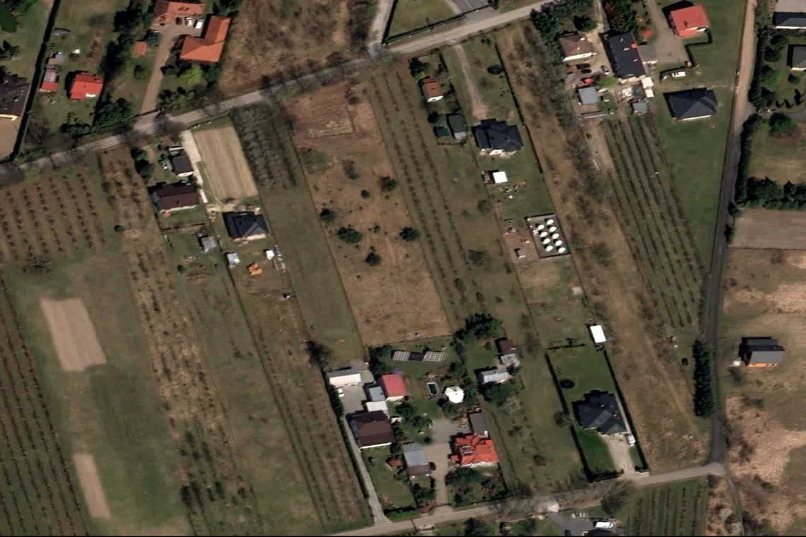 FILE PHOTO: A satellite image taken on April 13, 2026 shows the area of a ground-based Starlink satellite communications station in Wola Krobowska, Poland. The station burned down on September 23, 2026, in what the government suspects was an act of sabotage, according to Polish Deputy Prime Minister Krzysztof Gawkowski. Pleiades Neo © Airbus DS 2026/Handout via REUTERS/File Photo