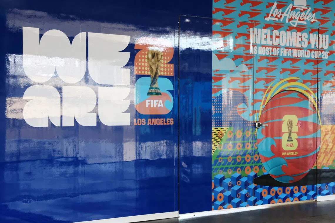 A sign promoting the World Cup in 2026 is shown at a newly opened metro stop at Los Angeles International Airport, in Los Angeles, California, U.S. August 22, 2025. REUTERS/David Swanson