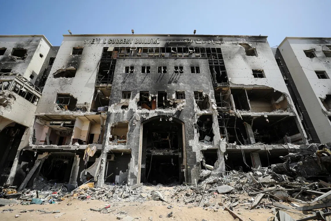 A views shows the damaged Al Shifa Hospital after Israeli forces withdrew from the hospital and the area around it following a two-week operation, amid the ongoing conflict between Israel and Hamas, in Gaza City April 2, 2024. REUTERS/Dawoud Abu Alkas