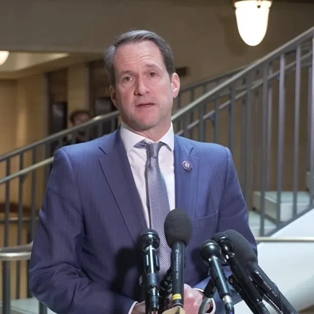US Representative Jim Himes speaking to the media after watching a video of the Sept 2 strike that killed 11 suspected drug traffickers, at a Dec 4 Senate hearing.