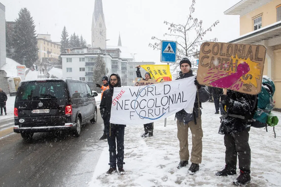 Climate activists protest ahead of the World Economic Forum 2023 in the Alpine resort of Davos, Switzerland.