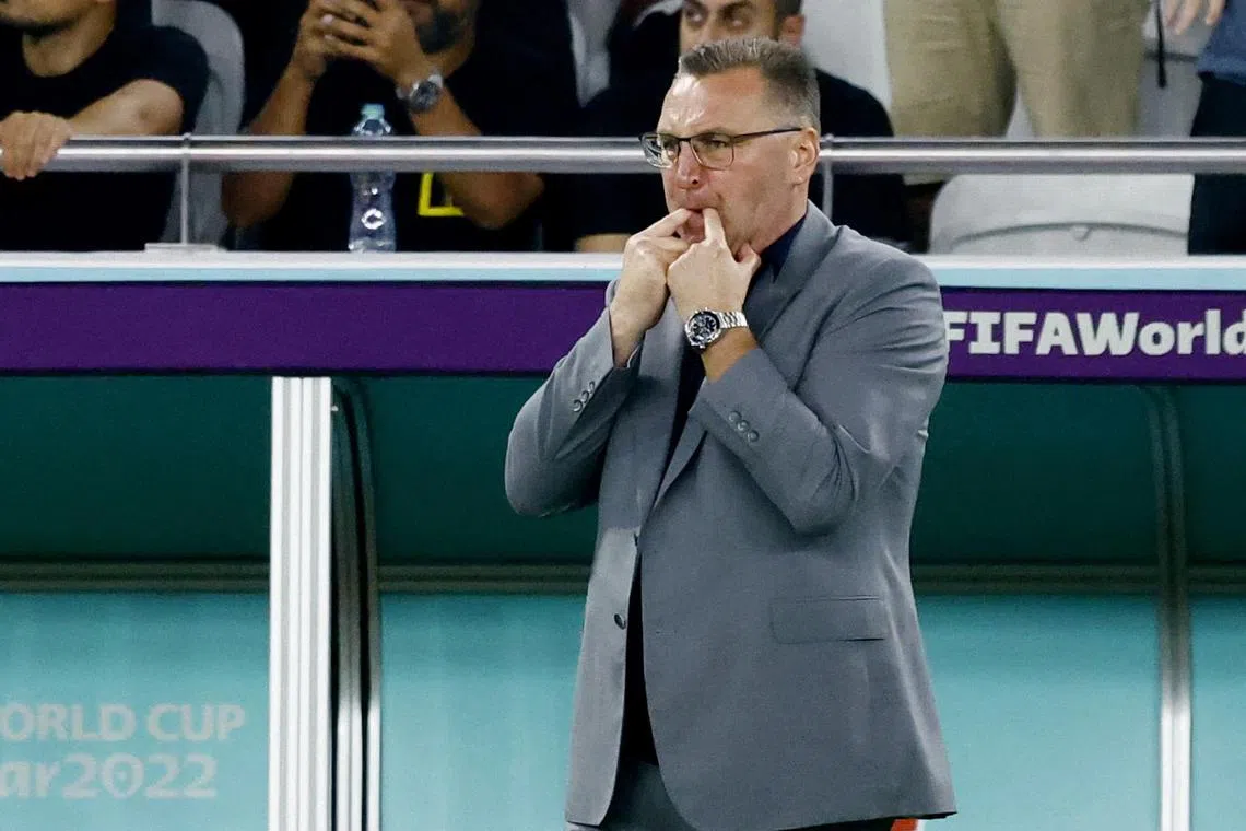 Then Poland coach Czeslaw Michniewicz during their 3-1 loss to France in the World Cup round of 16 at the Al Thumama Stadium in Doha, Qatar on Dec 4, 2022.