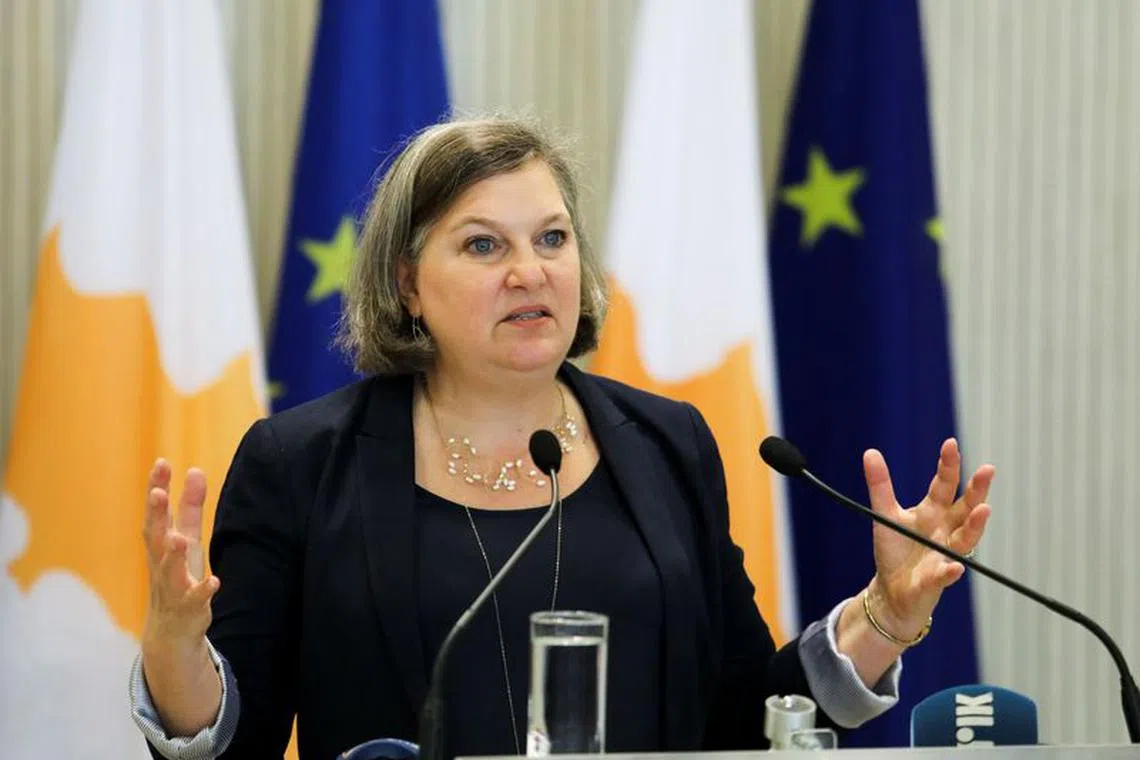 U.S. State Department Under Secretary for Public Affairs Victoria Nuland attends a news conference at the Presidential Palace in Nicosia, Cyprus, April 7, 2022. REUTERS/Yiannis Kourtoglou/File Photo