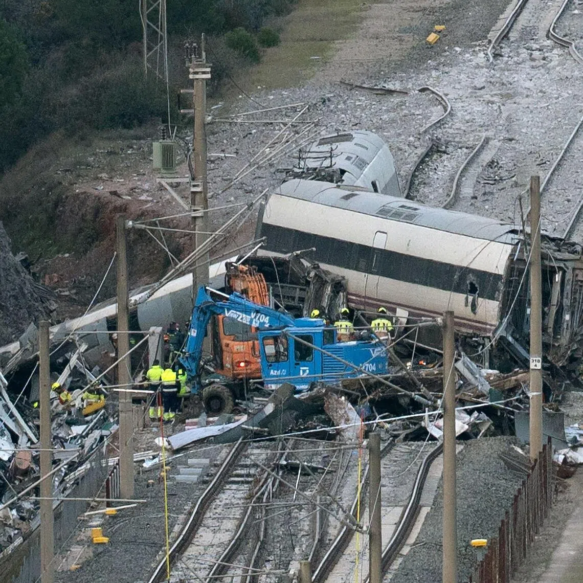Emergency services and investigators working at the site of the train collision, in Adamuz, southern Spain, on Jan 20.