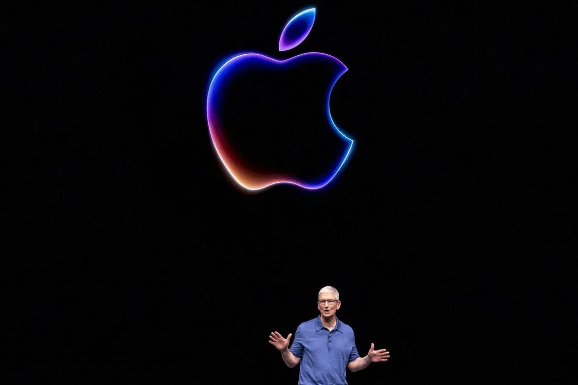 Apple CEO Tim Cook during the Apple Worldwide Developers Conference on June 10, 2024, launching AI-driven tools.