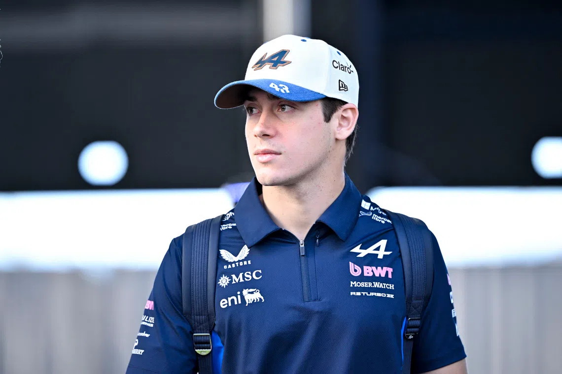 Oct 19, 2025; Austin, TX, USA; BWT Alpine F1 Team driver Franco Colapinto (43) of Team Argentina arrives at the track before the start of the 2025 US Grand Prix at Circuit of The Americas Austin. Mandatory Credit: Jerome Miron-Imagn Images