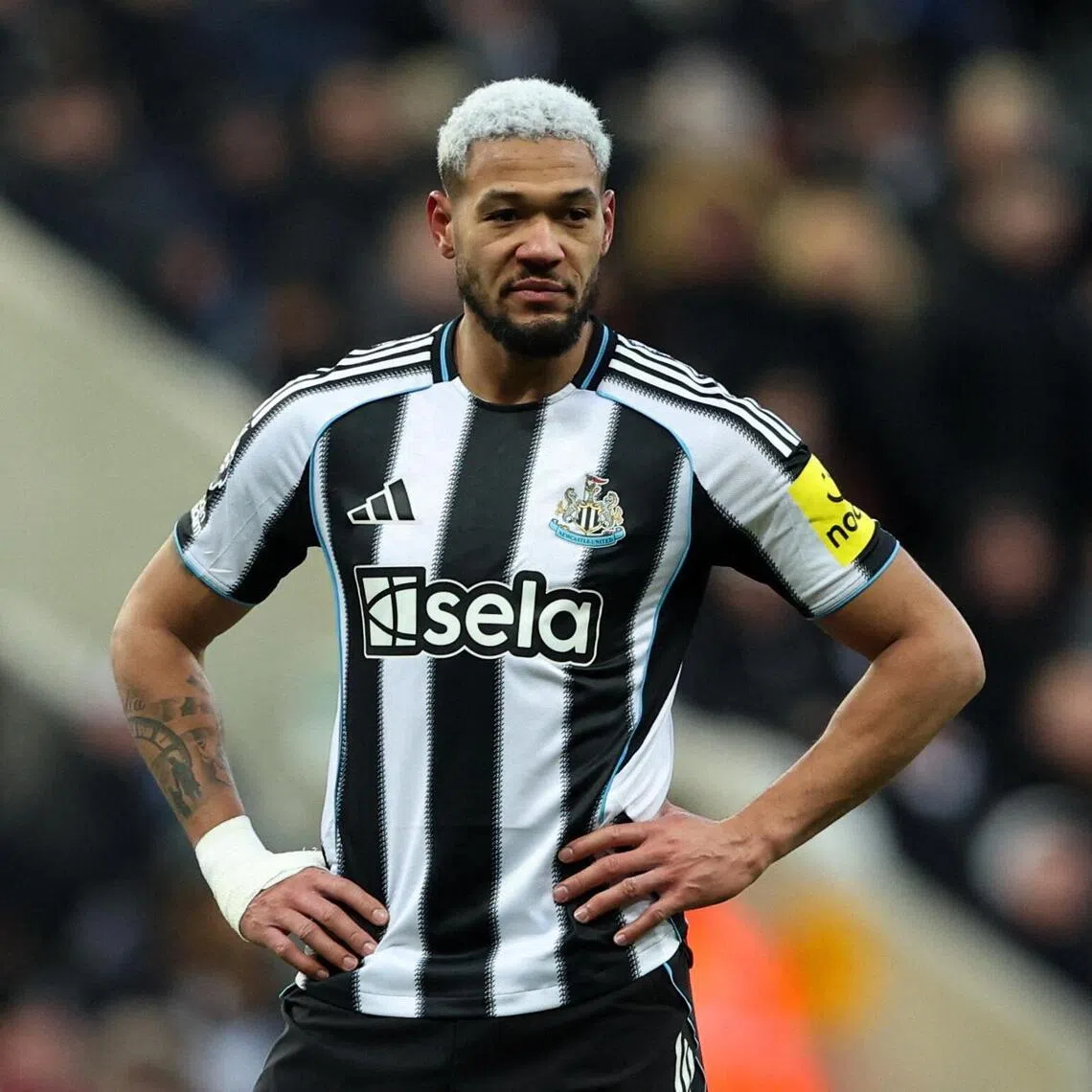 Newcastle's Joelinton (left) went off with a groin injury in the second half of Newcastle’s 2-0 defeat by Aston Villa on Jan 25.