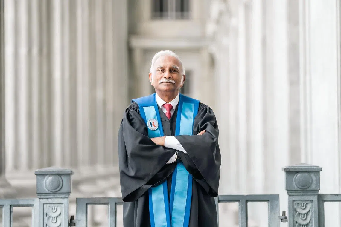 Mr Nadarajoo Sivanandan completed a diploma in legal studies from Kaplan Higher Education Academy in 2019 when he was 71. He turns 76 in 2024. Photo courtesy of Nadarajoo Sivanandan