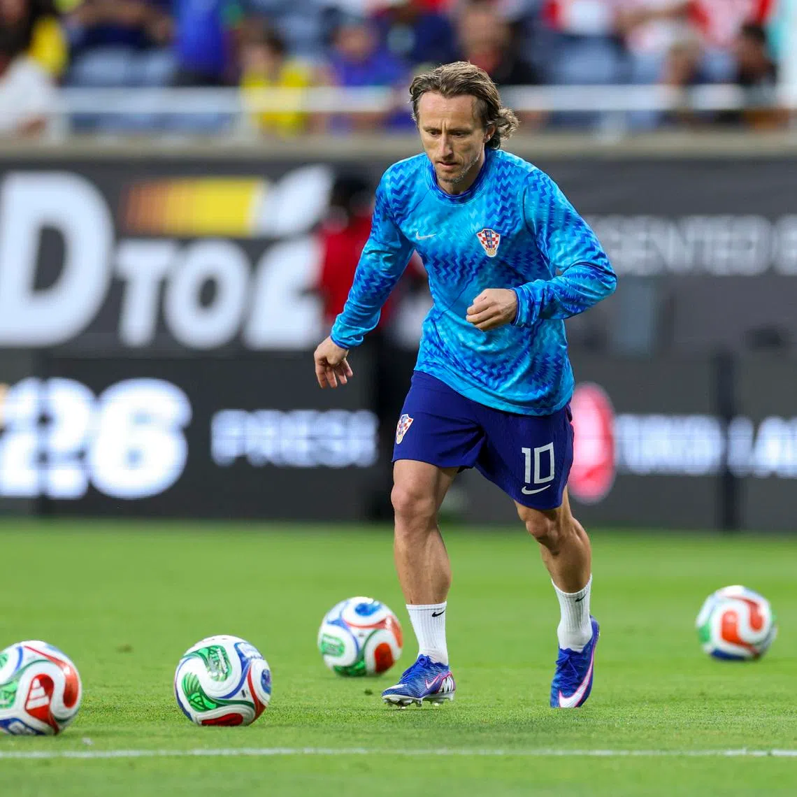 Mar 31, 2026; Orlando, Florida, USA; Croatia midfielder Luka Modric (10) warms up before an international friendly  against Croatia at Camping World Stadium. Mandatory Credit: Nathan Ray Seebeck-Imagn Images