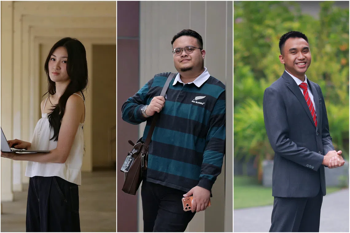 (From left) Fresh graduates Gan Yi Lin, Muhammad Naufal Nasran, and Muhammad Irfan Djuanda.