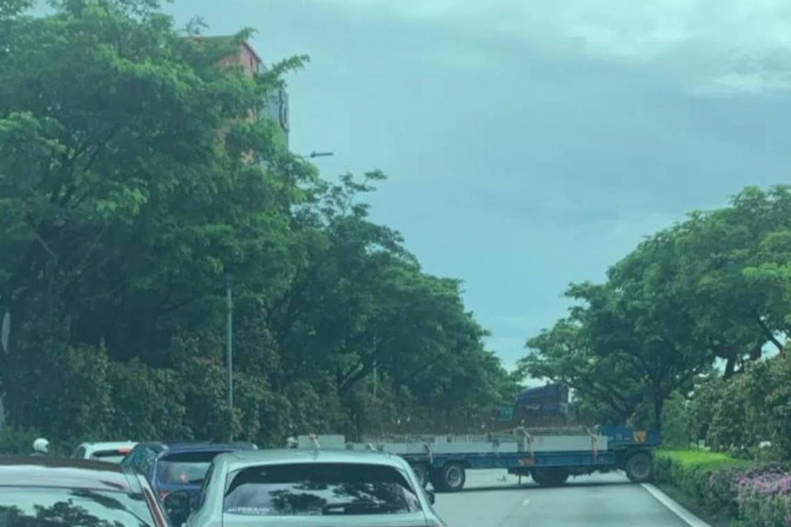 No one was injured in the accident, said the police, who added that the trailer is believed to have skidded.