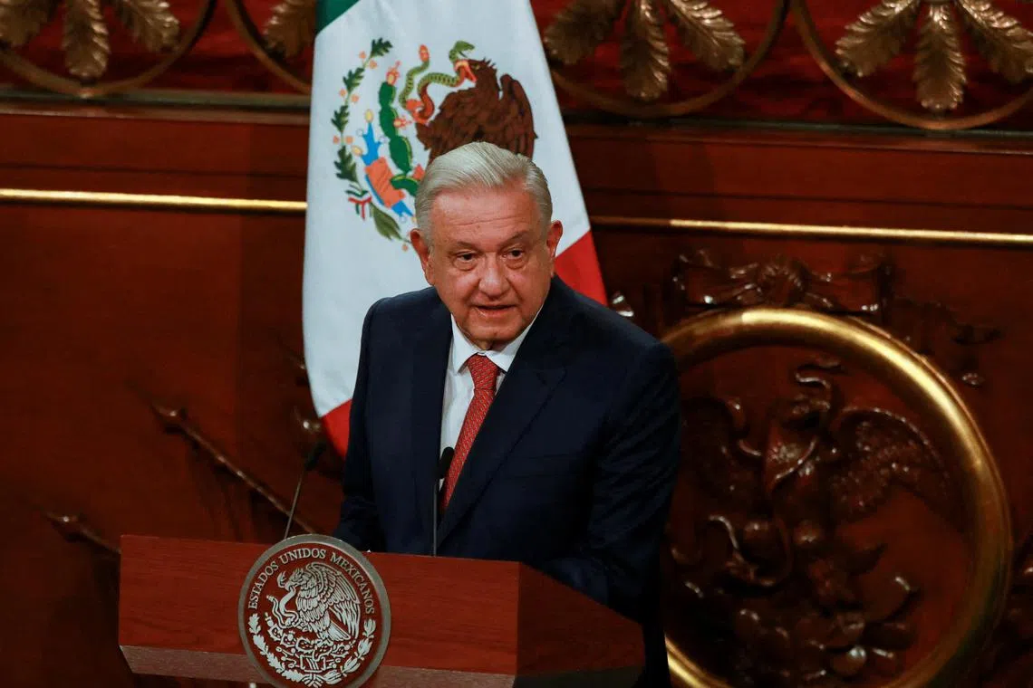 Mexico's President Andres Manuel Lopez Obrador delivers a speech to present a package of constitutional reforms, including on the judiciary, electoral system, salaries, and pensions, at the National Palace in Mexico City, Mexico February 5, 2024. REUTERS/Henry Romero/File Photo