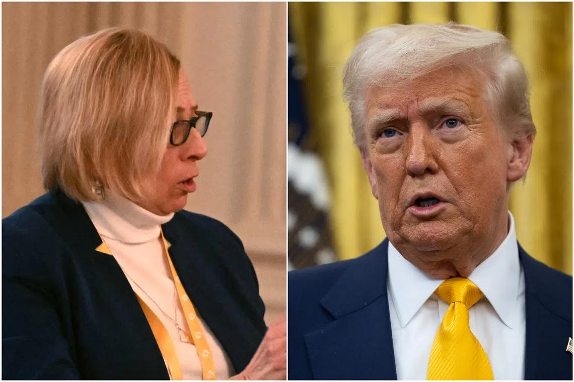 Maine Governor Janet Mills (left) had a heated exchange US President Donald Trump during a meeting at the White House.