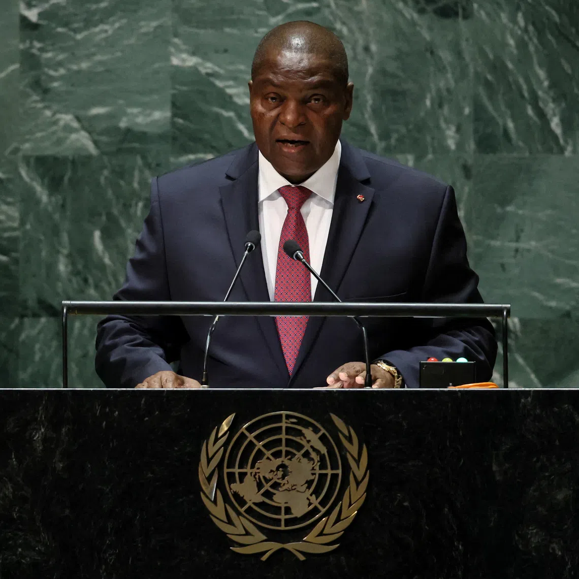 Central African Republic's President Faustin-Archange Touadera addresses the 78th Session of the U.N. General Assembly in New York City, U.S., September 21, 2023. REUTERS/Brendan McDermid