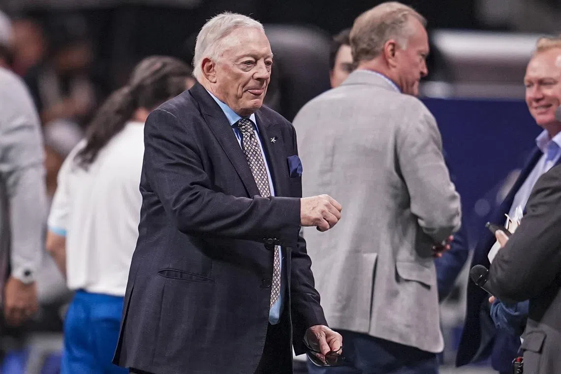 Nov 3, 2024; Atlanta, Georgia, USA; Dallas Cowboys team owner and general manager Jerry Jones shown on the field prior to the game against the Atlanta Falcons at Mercedes-Benz Stadium. Mandatory Credit: Dale Zanine-Imagn Images/ File Photo