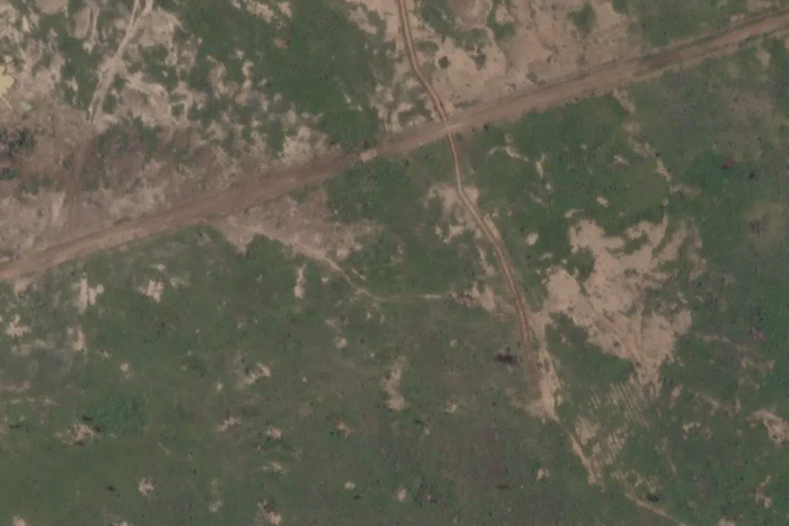 A satellite image shows a newly-built trench near Barsalogho, where hundreds of people were killed by suspected jihadists on August 24, in Burkina Faso, August 29, 2024. 2024 Planet Labs Inc. via REUTERS