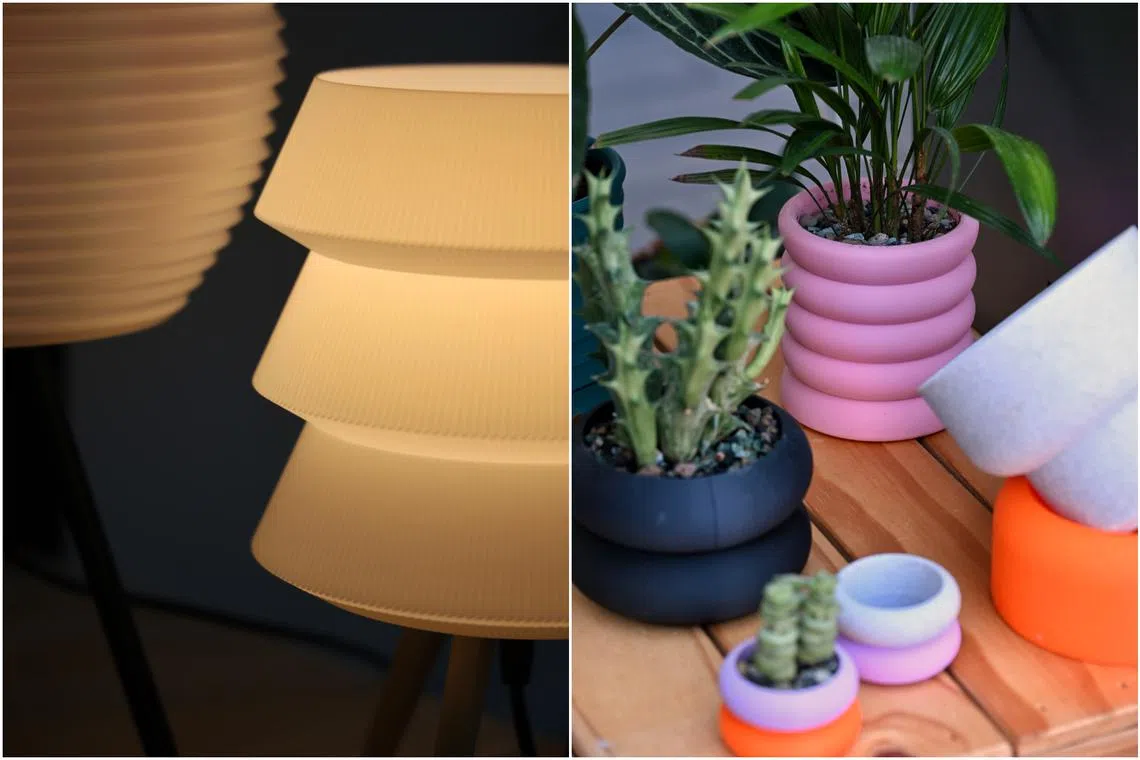 Home-based 3D printing businesses like Sonogo and Plook Plook sell table lamps and planters.