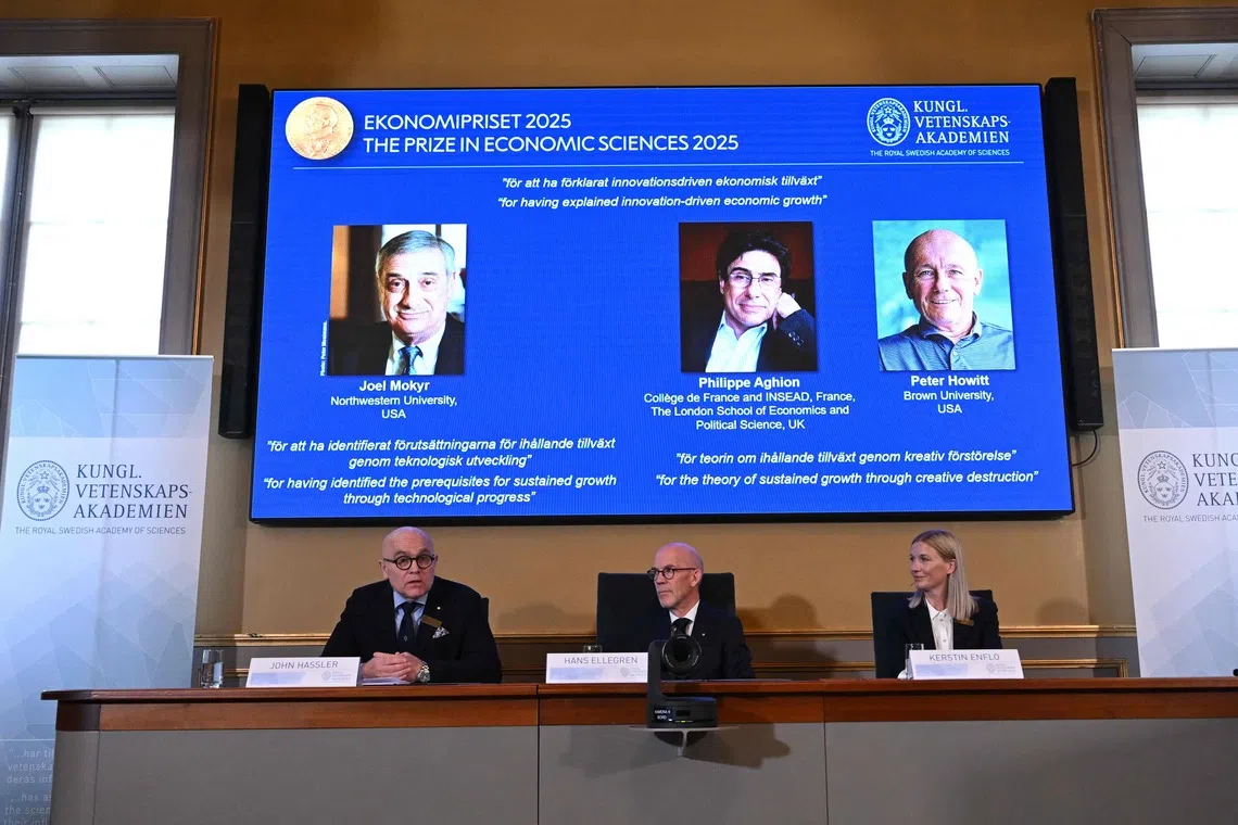 Mr Joel Mokyr, Mr Philippe Aghion and Mr Peter Howitt are the winners of the 2025 Nobel economics prize.