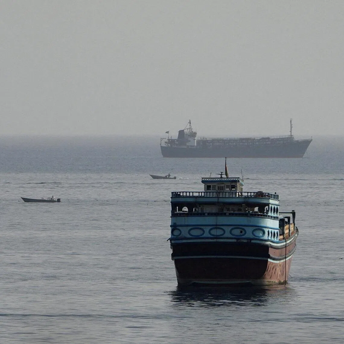 Vessels in the Strait of Hormuz, as seen from Musandam, Oman, on Aug 3.