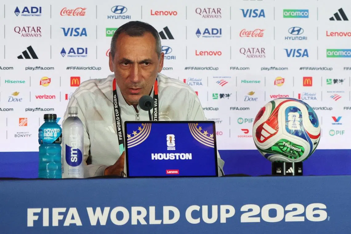 Saudi Arabia coach Georgios Donis during the press conference on June 25.
