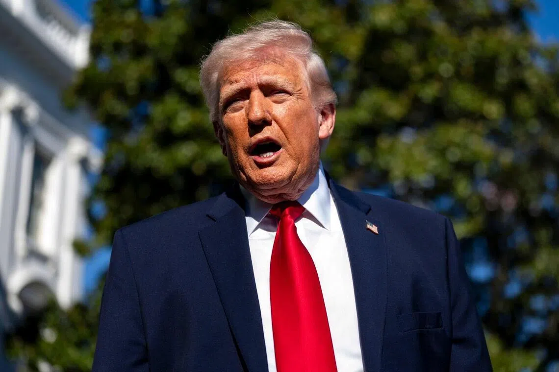 US President Donald Trump speaking to the media outside the White House on April 11, before boarding Marine One.