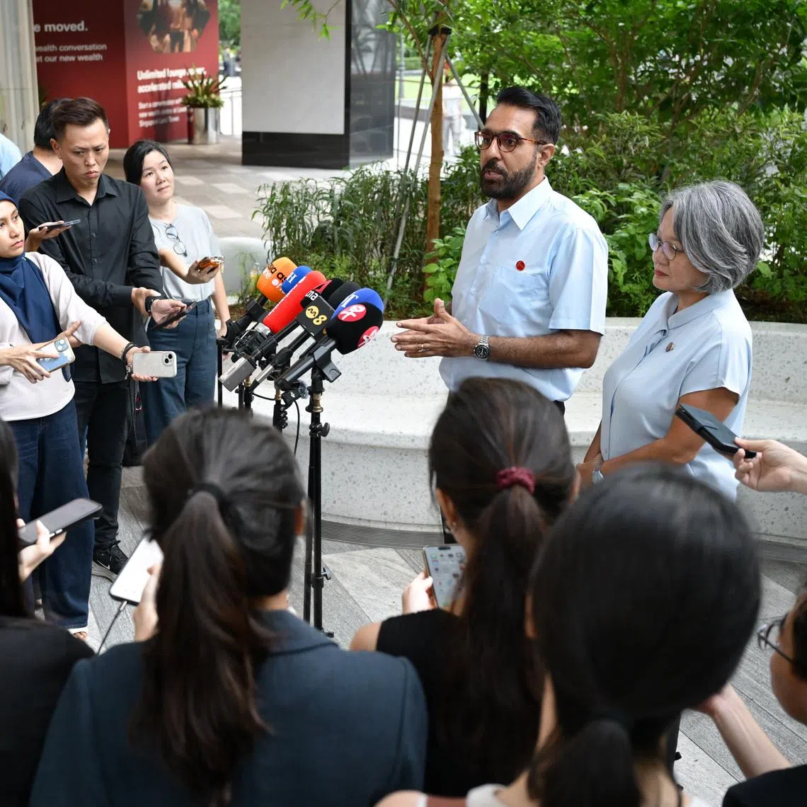 Workers’ Party chief Pritam Singh and WP chair Sylvia Lim taking questions from the media after a closed-door meeting on June 28.